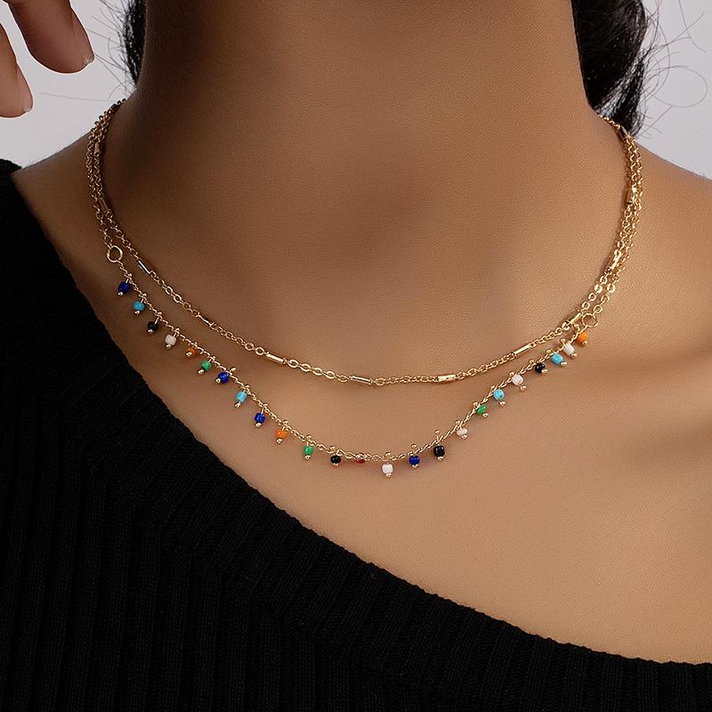 Японское и корейское ожерелье из бусин в крутом стиле, модное, простое, цветное, для женщин, с нишевым темпераментом, с ретро-ощущением высокого класса, цепочка для ключицы