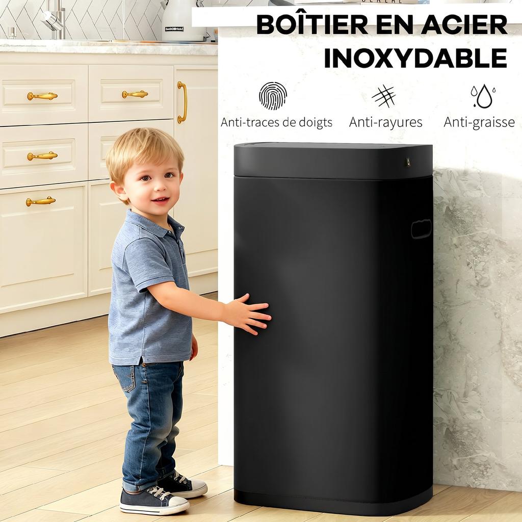 Automatic Kitchen Bin, 50 L, Motion Sensor, Battery, 26.5 x 35.5 x 68 cm, Black
