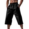 Breathable Lightweight Men Linen Cropped Capri Pants, Elastic Waist Drawstring Wide Leg 7/8 Shorts, Multi Color Casual Beach Pocket Trousers