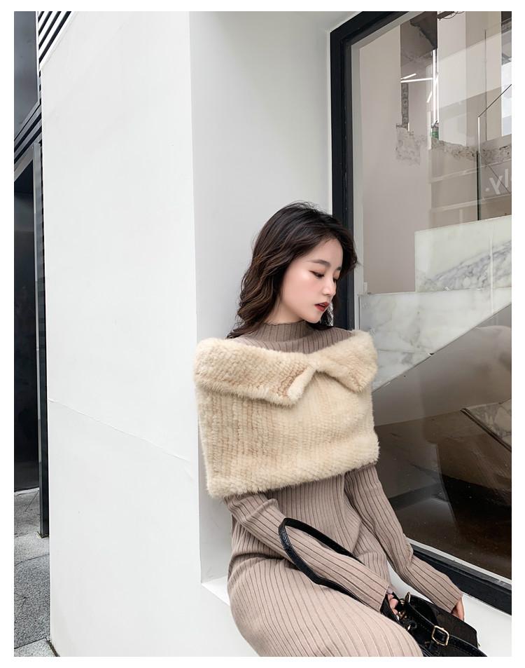 MWFur Fashion Mink Fur Warp Winter Fashion Shawl Hand Knit Luxury Mink Fur Scarf Wrap Collar Shawl Shrug