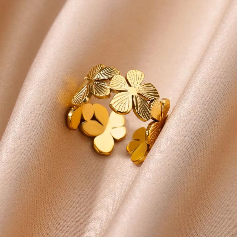 Кольцо из титановой стали с золотым напылением, с полым цветком, ветром, женское, хип-хоп, нишевое, открытое, на указательный палец, новое