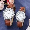 Couple Watch Round Battery Operated Faux Leather Strap Elegant 3-Hand Birthday Gift Adjustable Men Women Quartz Wrist Watch Fashion Jewelry
