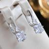 Square Zircon Dangle Earrings for Women Fashion Silver Color Daily Party Light Luxury Jewelry