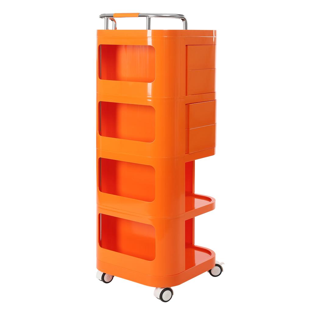 Тележка для хранения, 4-ярусная тележка для хранения, Стеллаж для хранения на колесах, Закругленные углы, Нержавеющая сталь, АБС для Домов, Парикмахерских, Оранжевый