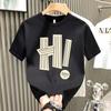 New Summer Men's T-shirt Trendy Brand Printed Tops Light Luxury Fashionable Casual Round Neck Short-sleeved