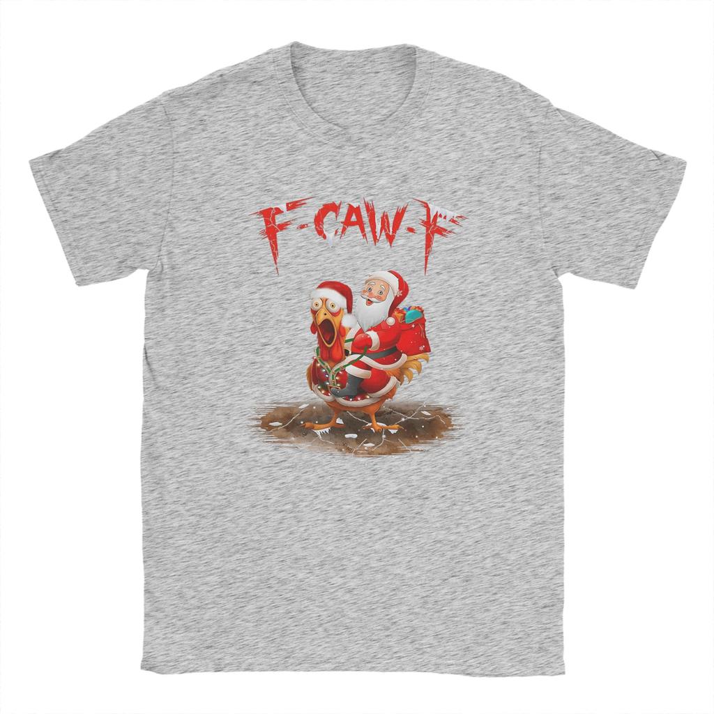 Men's T-Shirt Funny F-Caw-F Santa Riding Chicken Christmas Fcawf Funny Cotton Tee Shirt Short Sleeve T Shirts Clothes Summer