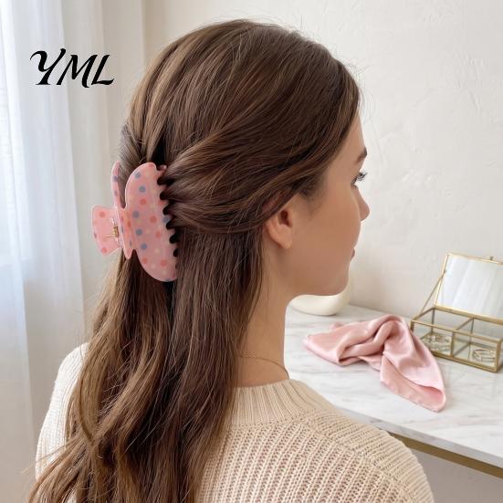 Durable Hair Clamps Colorful Polka Dot Claw Clip for Women, Sweet Macaron Style Non-slip Shark Non Damaging Gripper Thick Hair, Lightweight