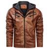 Men's Winter Leather Jacket Winter Casaul Thick Military Motorcycle Biker Faux Leather Jacket Coat with Removable Hood