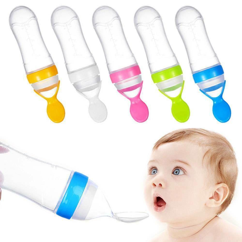 New Fashion Safety Squeeze Feeding Bottle Milk Bottle With Spoon Food Rice Feeder