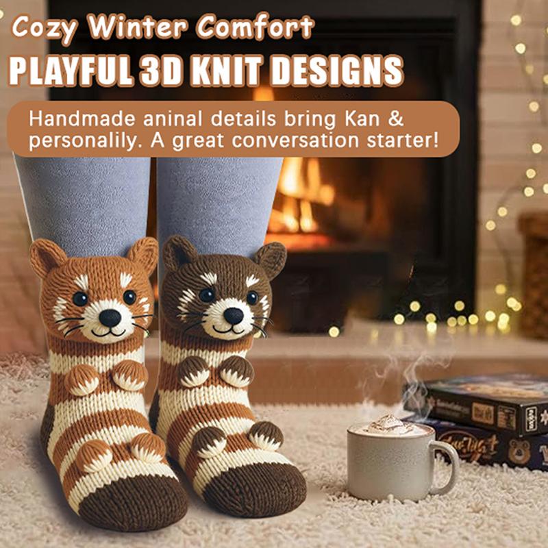 3D Knit Animal Sloth Socks,2025 Christmas Socks For Wome Collection Fun Cute Plush Animals Hug Crew Socks For Child