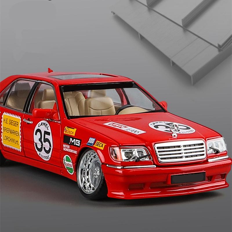 1/24 Benz W140 S320 SEL Red Pig Alloy Wide Body Sports Car Model Diecast Metal Modified Raing Car Model Sound and Light Kids Toy Gift