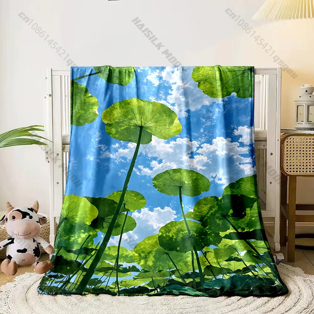 1PC Lotus Leaf Pattern Print Blanket Warm Soft and Comfortable Home Travel Blanket Sofa Bedding Cover Blankets Gift for Friends