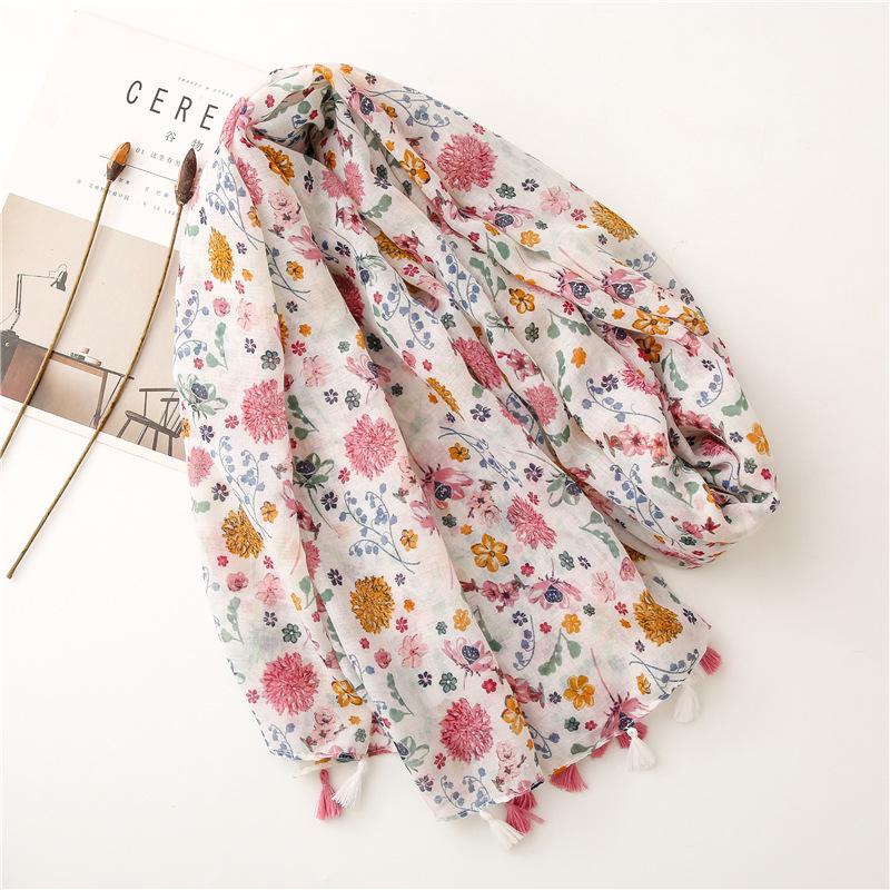Silk Scarf: Spring/Summer 2021 Bali Yarn, Floral Color Block, Sunscreen Tassel Beach Wrap for Women