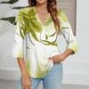 Women's V-neck Gradient Print Three-quarter Sleeve Fashion Top