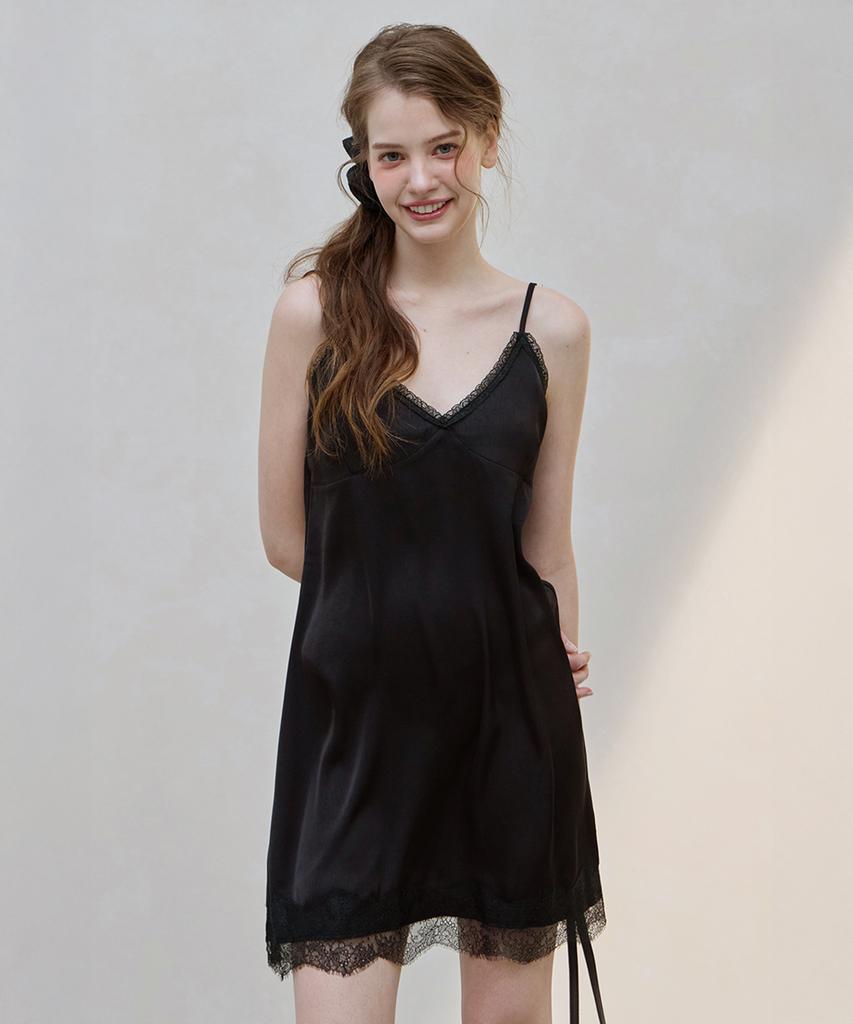 MOOD INSIDE WOMAN (Woman) Satin Lace Dress_Black