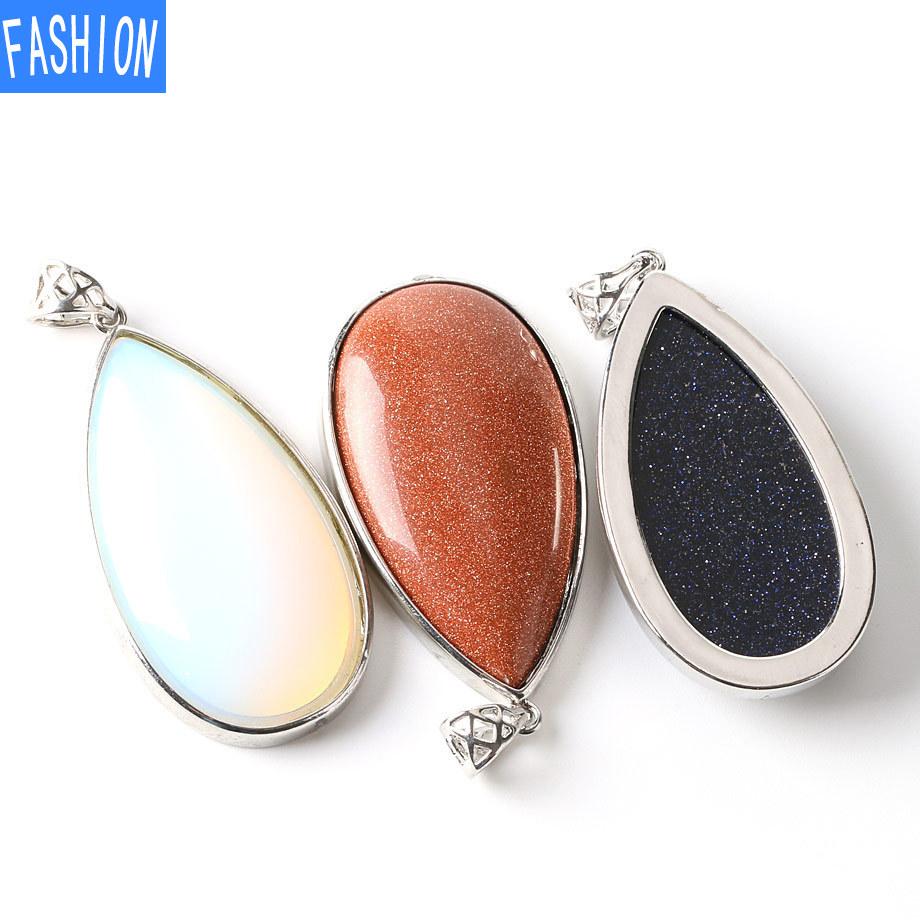 Большой кулон с каплей воды, женский натуральный камень, аметист, порошок, кристалл, лазурит, кулон, простой стиль