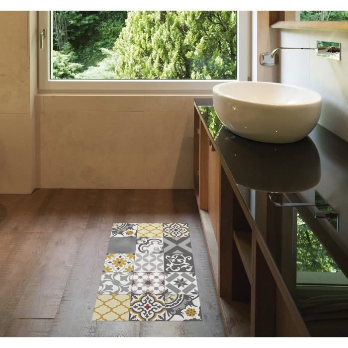 Tapis Vinyle - Storplanet - Croma Patch - Gris Et Ambrée - 45 X 75 Cm - Antidérapant