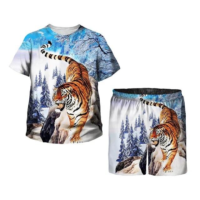 Детская одежда для детей от 1 до 14 лет, модный костюм для мальчиков и девочек, летняя детская футболка с короткими рукавами и тигром, повседневная уличная одежда с 3D принтом