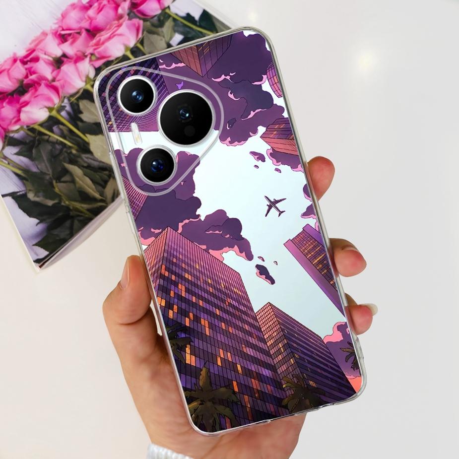 Чехол для Huawei Pura 70 Милый мультяшный расписной чехол Прозрачный силиконовый чехол для телефона Для Huawei Pura 70 Pro Plus Pura70 Pro + Мягкий чехол