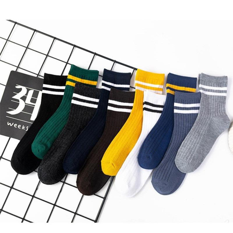Мужские носки Двухполосные носки до середины икры Однотонные носки Двухполосные носки Мужские хлопковые носки Спортивные Осенне-зимние носки