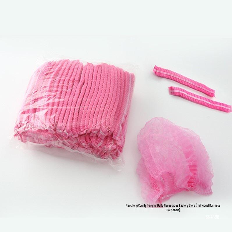 White Disposable Bouffant Cap - Non-Woven Hair Net Hat for Work or Bath, Black Thick Short Hair Coverage