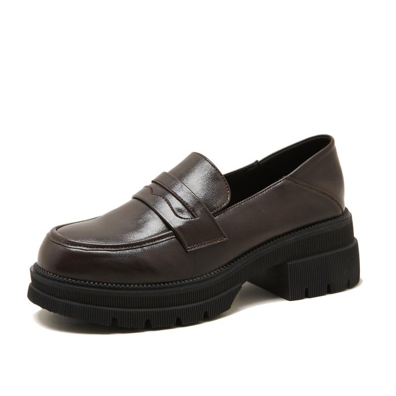 Туфли на высоком каблуке, маленькие кожаные туфли женские 2025 новая весна и осень толстый каблук платформа лоферы британский стиль ретро мягкая кожа одинарные туфли женские