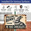 2D Flat Follow The Bunny Vintage Metal Wall Sign - 8x12 Inch Aluminium Bunny Decor Suitable for Easter, Halloween, Christmas, Distressed Retro Font