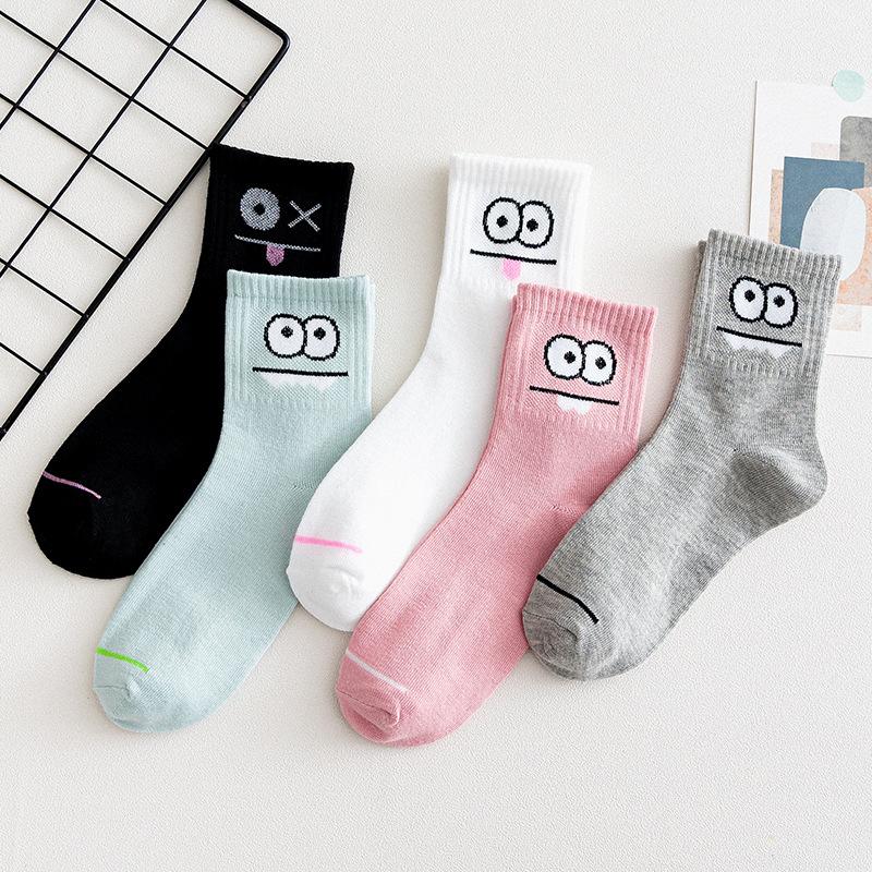 5Pairs Women Cotton Socks Cute Print Princess Two-dimensional Fashion Socks Striped Plaid Ladies Spring Summer Socks
