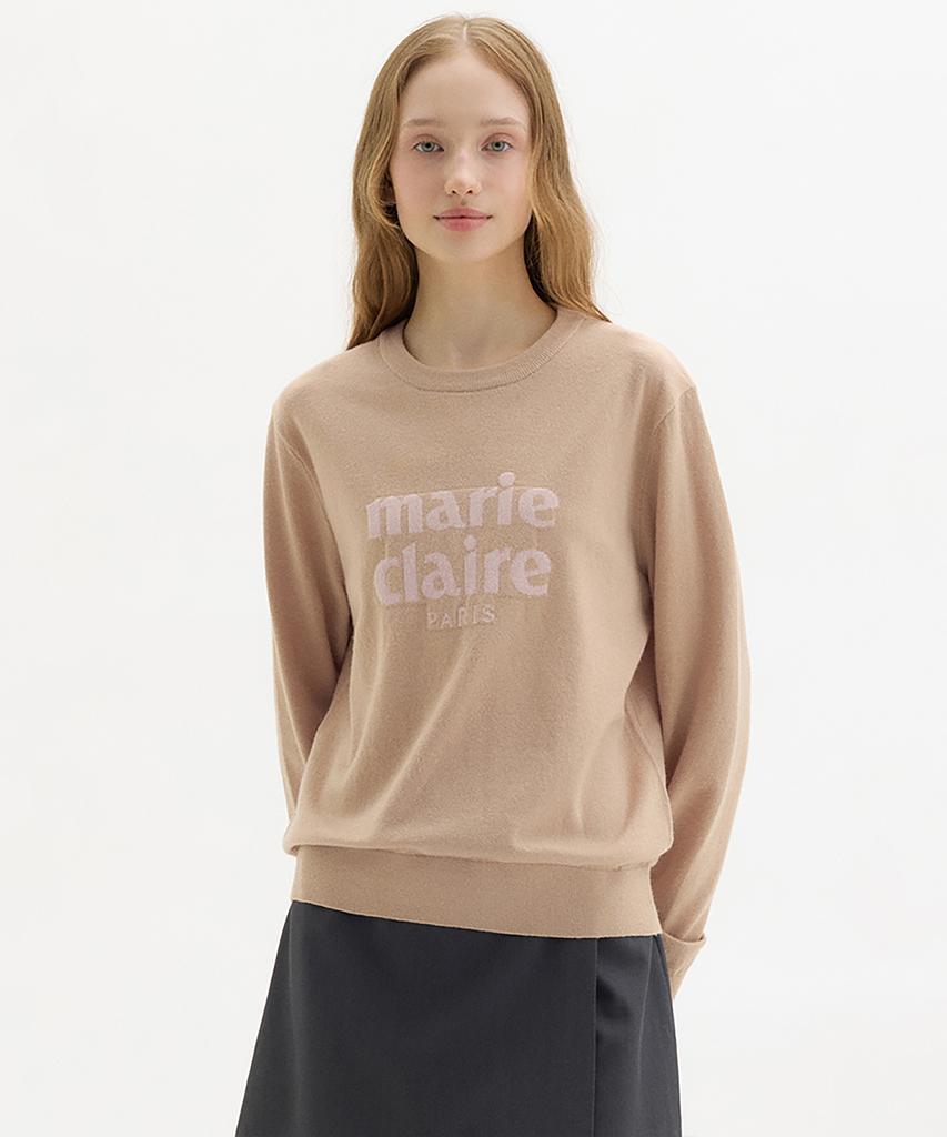 MARIE CLAIRE Основной круглый вязаный пуловер с жаккардовым логотипом из шерсти (Magckn07Mbe)