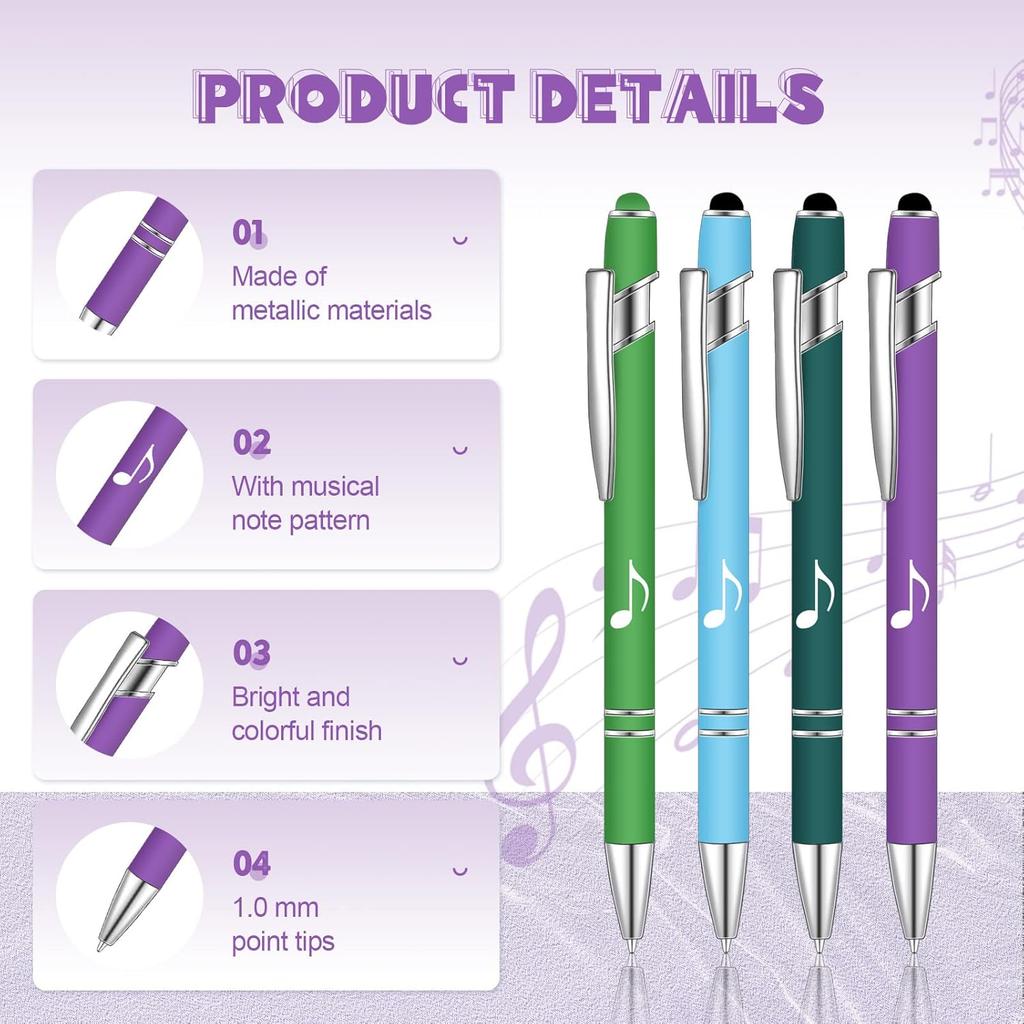 Teling 20 штук шариковых ручек в виде нот, забавных стилусов-шариковых ручек, выдвижных, для сенсорного экрана, подарок коллеге