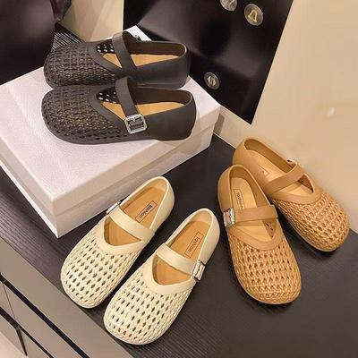 Женские летние босоножки с открытым носком - Однотонные, Дизайн с вырезами, Ремешок с пряжкой