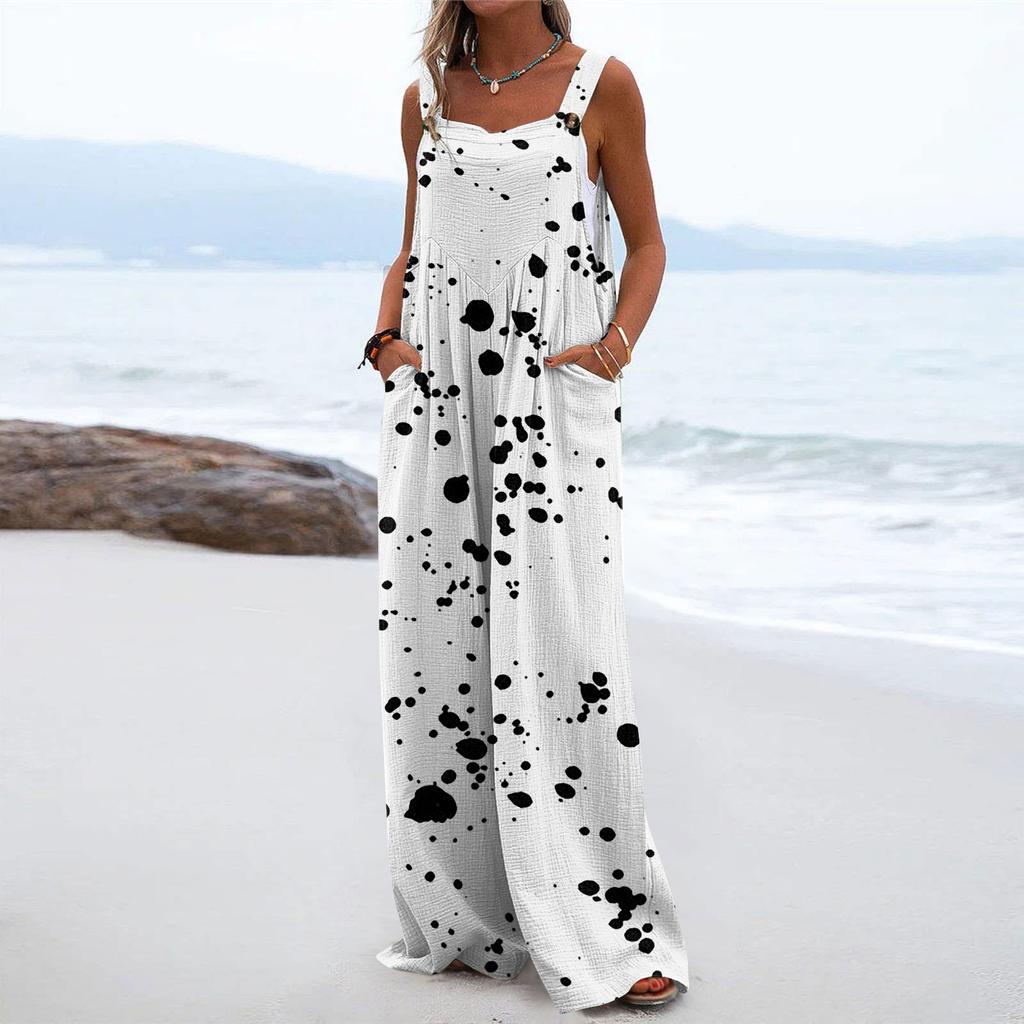 Женский цельный комбинезон на пуговицах, повседневные свободные комбинезоны без рукавов с карманами