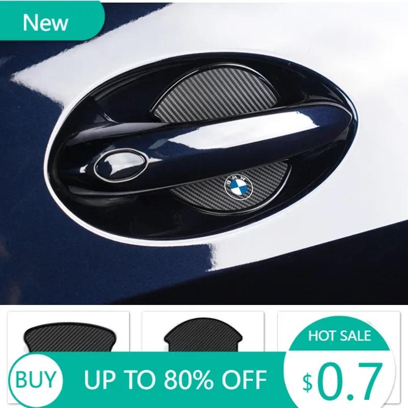New 4PCS Car Door Handle Bowl Scratch Protector Carbon Fiber Stickers Anti Collision For BMW E46 E90 E60 F30 F10 E39 E36 F2