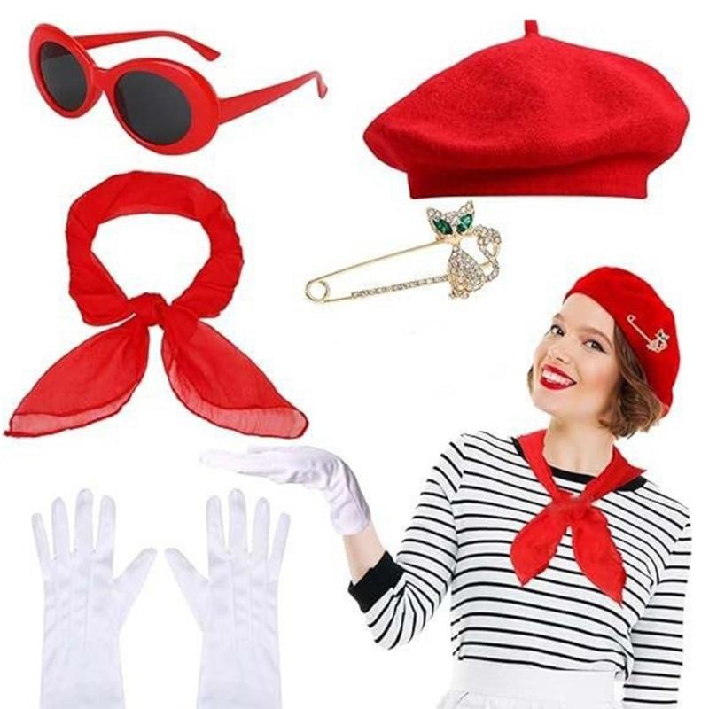 Комплект аксессуаров для ролевых игр 1980-х годов со шляпой, солнцезащитными очками, серьгами-сердечками, перчатками, шарфом для женщин, для тематической вечеринки по случаю дня рождения