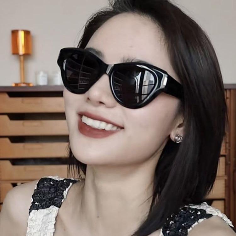 Черные солнцезащитные очки «кошачий глаз» Интернет-знаменитость, элегантные женские солнцезащитные очки в уличном стиле вогнутой формы, текстура, корейская версия, легкая роскошь