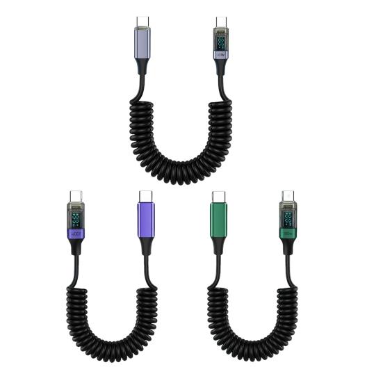 Charging Cord Spring Retractable Design 480Mbps High Speed PD100W Intelligent Display Fast Charging Data Cable