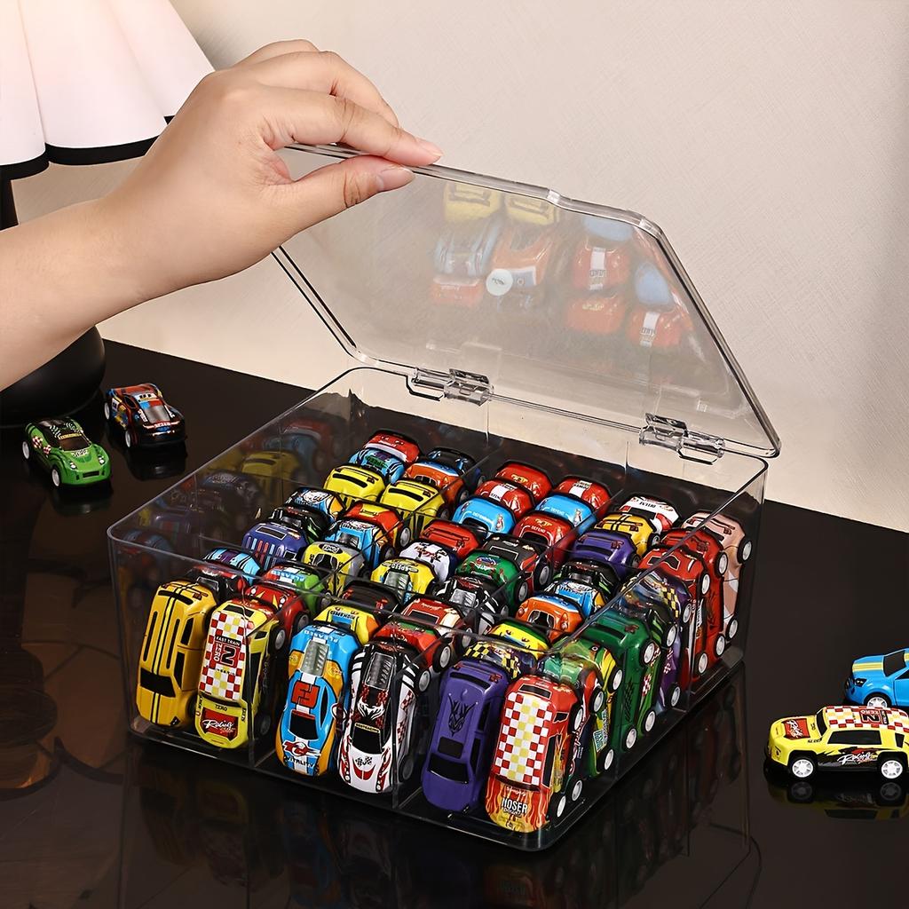 1pc transparent/semi transparent black flip cover toy car model storage box, large capacity suitable for Hot Wheels display box