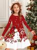 Girls' Autumn and Winter Fashion Dress, 3D Christmas Print Round Neck Long Children's T-shirt Dress, Casual Versatile, Christmas Clothing