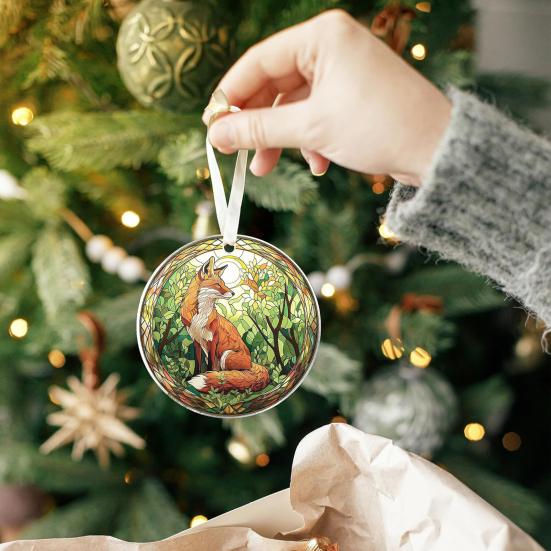 Animal Christmas Ornament 2D Flat Acrylic Ornament Cartoon Santa Hat Animal Hanging Decoration for Christmas Tree Mantel