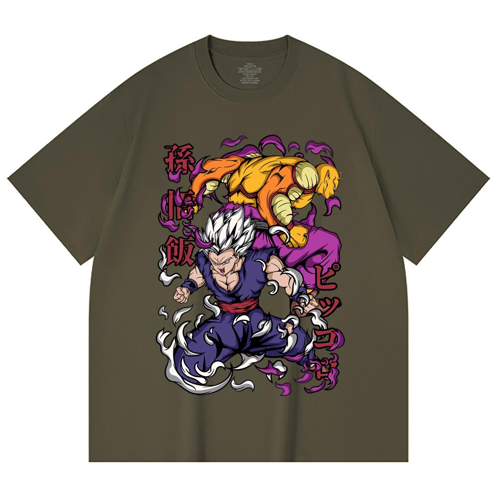230 г/м² 100% хлопок Dragon Ball V57 Принт Гохан Пикколо Унисекс Плотная хлопковая футболка