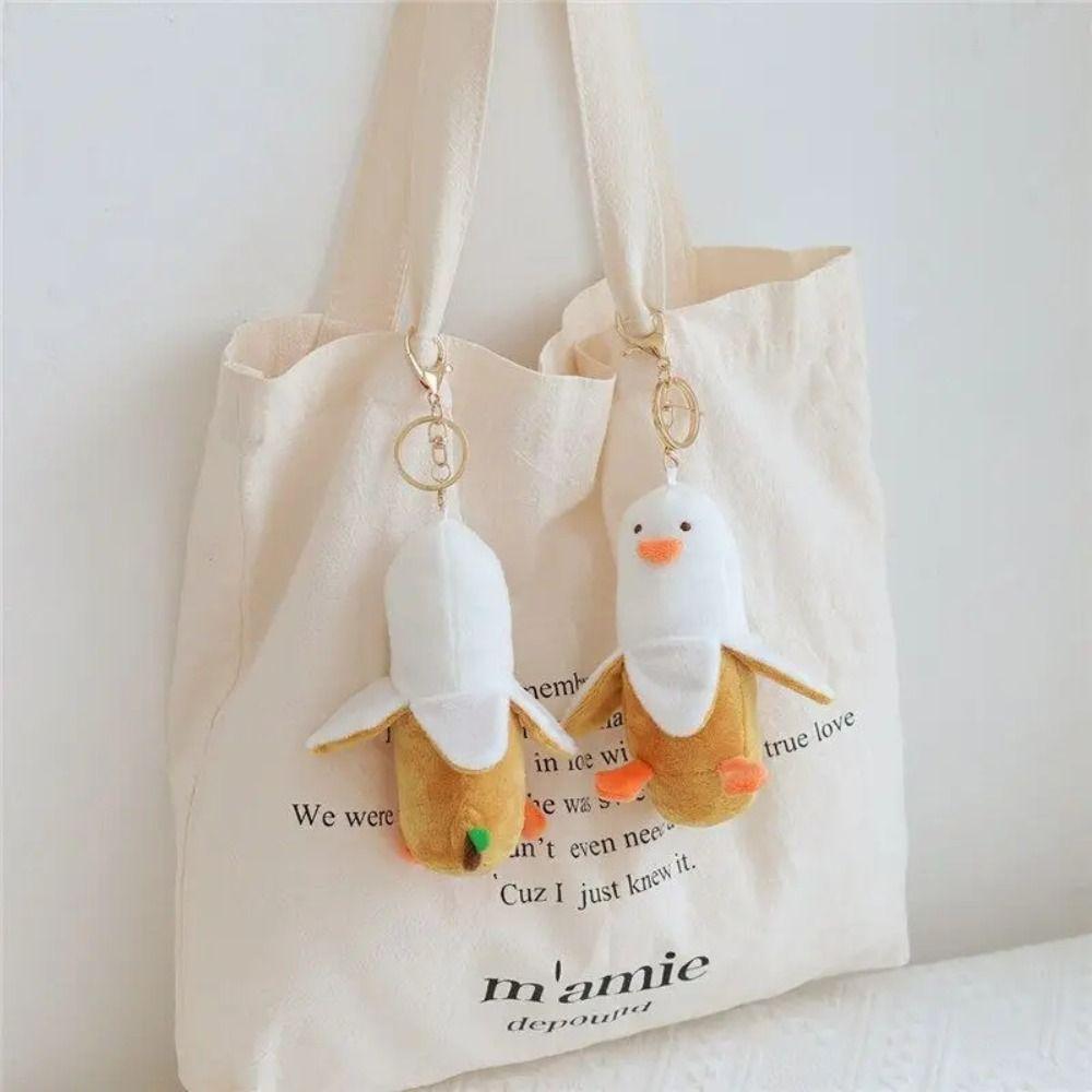 Peeled Banana Duck Plush Duck Keychain Soft Backpack Charm Cartoon Stuffed Dolls Birthday Present