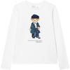 Футболка Polo с принтом в виде медведя из мультфильма и букв, с круглым вырезом, с длинным рукавом, детская, белая 313952134-001
