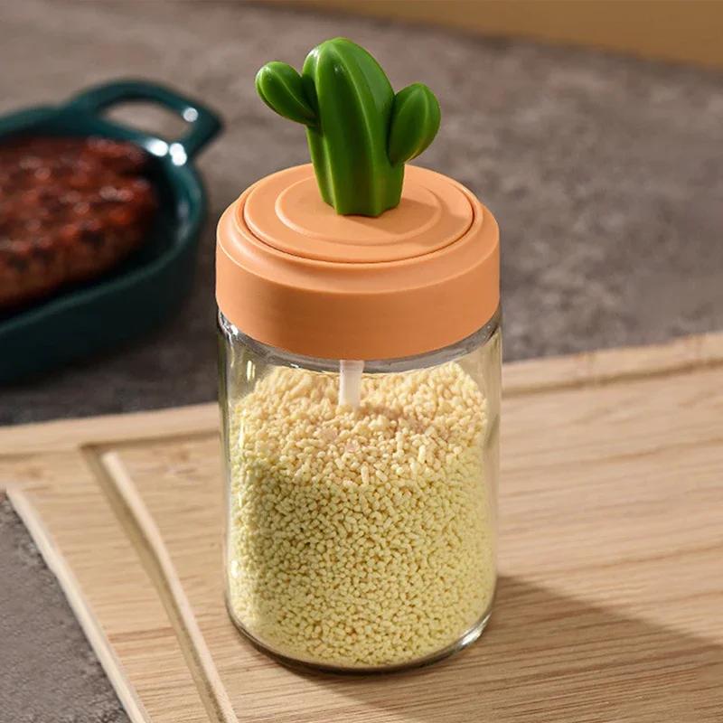4 шт. стеклянных банок для приправ в виде кактуса, горшочек для приправ с ложкой, банки для специй, контейнеры для сахара, соли, перца, кухонные канистры, горшки