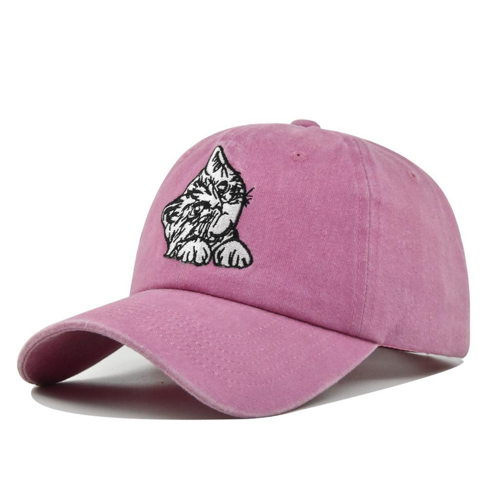 Винтажная бейсболка с вышивкой кота - Потертая регулируемая кепка-папа для женщин/мужчин, унисекс, уличная кепка