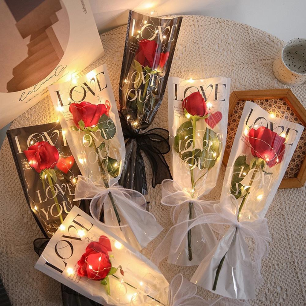 LOVE Rose Packaging Bags Transparent Flower Wrapping Paper Gifts Bouquet Plastic Bag