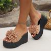 Сандалии женские босоножки на танкетке тапочки летние пляжные женские тапочки на платформе с цветочным принтом на высоком каблуке большой размер 44 модные женские сандалии