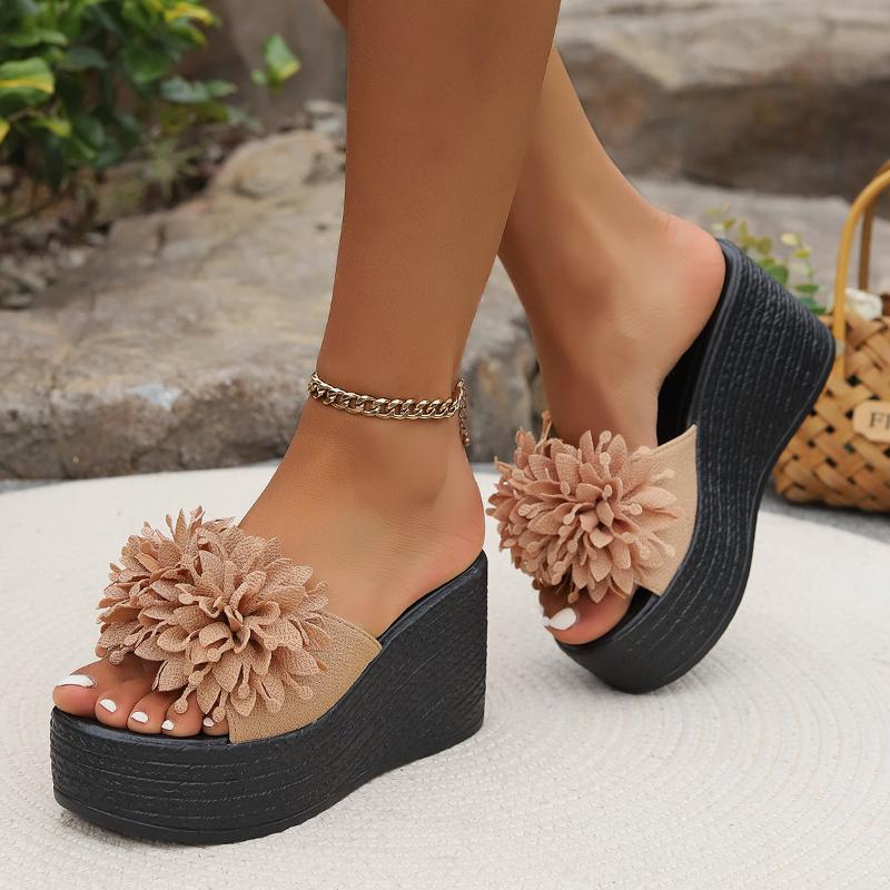Сандалии женские босоножки на танкетке тапочки летние пляжные женские тапочки на платформе с цветочным принтом на высоком каблуке большой размер 44 модные женские сандалии