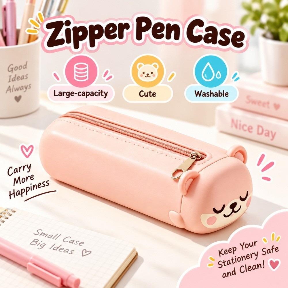 Cute Zipper Pen Case Dustproof Stationery Bag Kids Stationery Bag Silicone Pencil Case Children