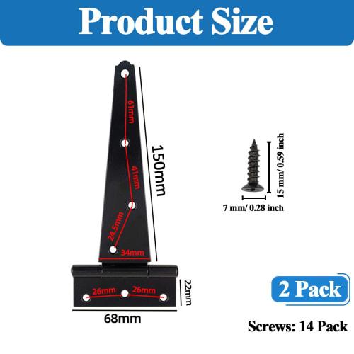 Wopanxye 2-Piece Heavy-Duty Silent Hinges, 150mm T-Shaped Black Flat Hinge, Epoxy-Coated Wrought Iron, for Cabinets, Storage Doors, Windows, and Close