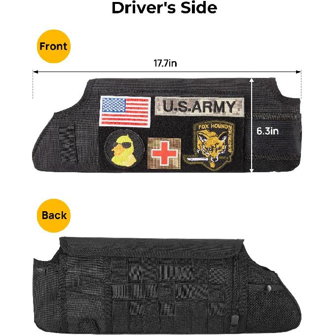 Upgraded Sun Visor Organizer Compatible With Wrangler JK 2007-2009, Multi-Pocket Net Zipper Visor Storage Cover, Molle Webbing Holder Pouch